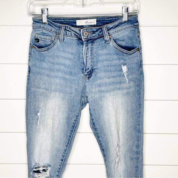 KanCan Distressed Raw Hem Skinny Stretch Jeans Light Wash Size 5/26 - Picture 2 of 9